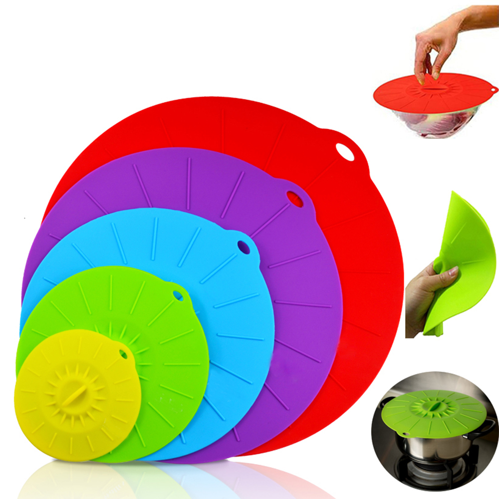 5Pcs Silicone Lids 4/6/8/10/12inch Heat Resistant Food Suction Lid