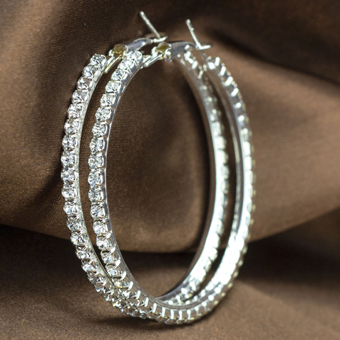 Popular earring With rhinestone 20mm-90mm Crystal circle hoop earrings Simple big circle Silver plated hoop earrings for women ► Photo 1/6