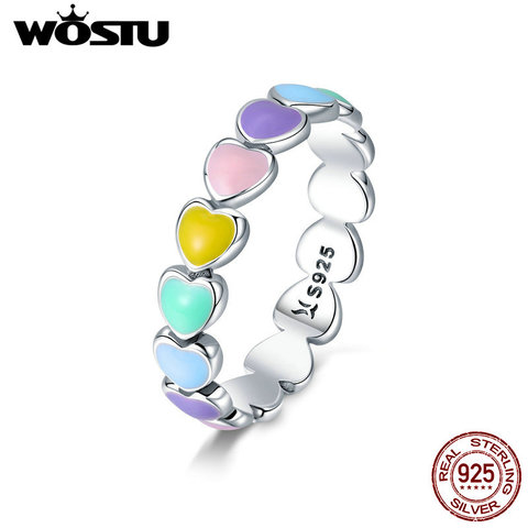 WOSTU Hot Sale 925 Sterling Silver Multi-Color Rainbow Heart Finger Rings For Women Fashion Anniversary Ring Jewelry Gift CQR444 ► Photo 1/6