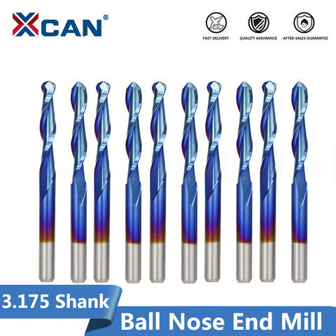 XCAN 10pcs 3.175mm Shank Blue Coated Spiral Ball Nose End Mill CNC Router Bit 0.8/1.0/1.5/2.0/2.5/3.175mm Carbide Milling Cutter ► Photo 1/6