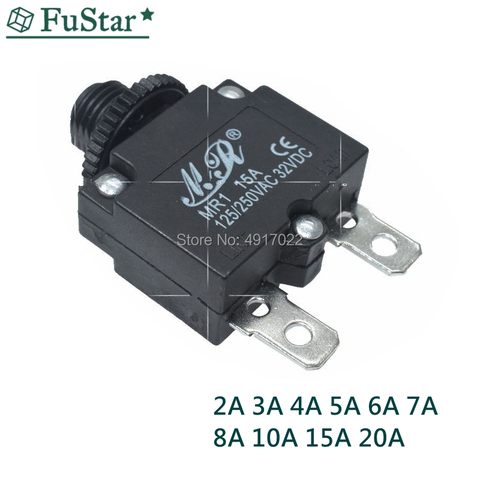 1PCS Reset Fuse Circuit Breaker MR1 2A 3A 4A 5A 6A  7A 8A 10A 15A 20A Thermal Switch Overload Protector Push Button Black WP-01 ► Photo 1/4