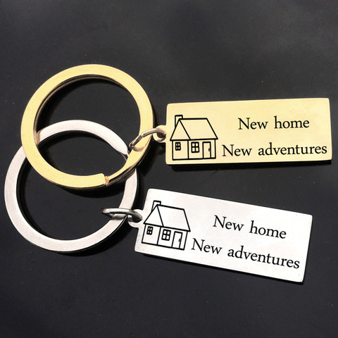 Rectangle Home Keychain car Laser engraving keychain home new adventure moving new house stainless steel key ring gift K2368 ► Photo 1/6
