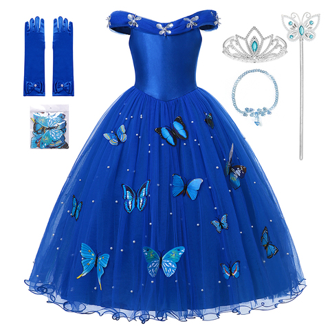 Cendrillon Princess Girls Dress Fairy Tales Deluxe Cosplay Costume Cenderella Blue Gown Kids Party Halloween Birthday Clothes ► Photo 1/6
