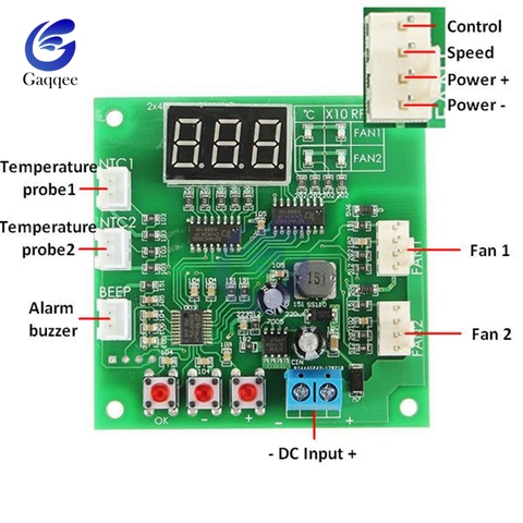 Dual Probe Heat Dissipation PWM Four Wire Fan Temperature Controller 12V 24V 48V Temperature Speed LED Display Stop Alarm Board ► Photo 1/6