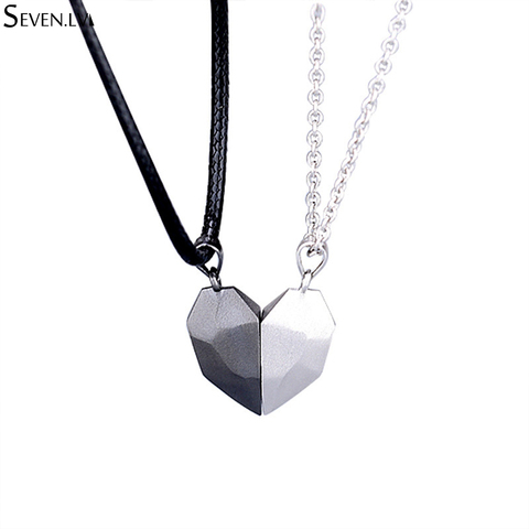 2pcs wishing stone magnet necklace for couples friendship heart-shaped pendant metal charm necklace for men and women gifts ► Photo 1/6