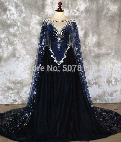 2022 V-neck off-the-shoulder sleeveless A-line floor-length tulle coming-of-age ceremony dress stars&beading&Cloak free shipping ► Photo 1/6