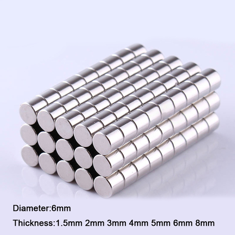 10pcs 6mm Diameter Round Neodymium Magnets 1.5/2/3/4/5/6/8mm Thick Rare Earth Strong Crafts Permanent Magnet N35 ► Photo 1/6