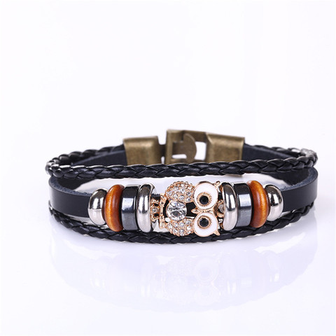 ZOSHI Original Design PU Leather Bracelets for Women Beaded Fashion Rhinestone Owl Bracelet Casual Men Bracelet ► Photo 1/6