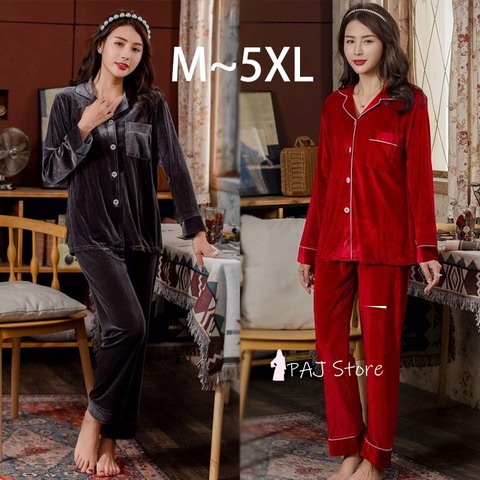 Gold Velvet 2 Pieces Warm Pajamas Sets Women Sexy Lace Robe Pajamas Sleepwear Kit Sleeveless Nightwear 5XL Pajamas Large size ► Photo 1/6