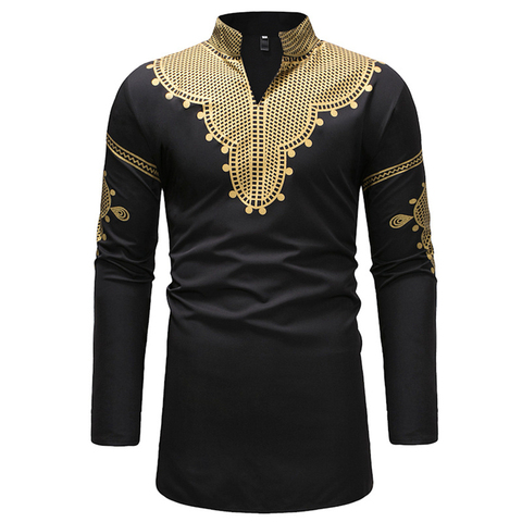 New 2022 African Dresses for Men Plus Size Rich Bazin Fashion Dashiki V-neck Long Tops Man's Print Shirt Africa Clothing ► Photo 1/6