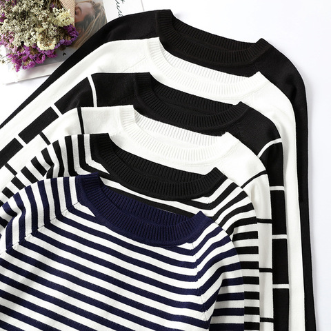 Autumn Winter Striped Knitted Pullovers Sweaters Long Sleeve Korean Loose High Quality Sweater Soft Warm Jumper Pull Femme 2022 ► Photo 1/6