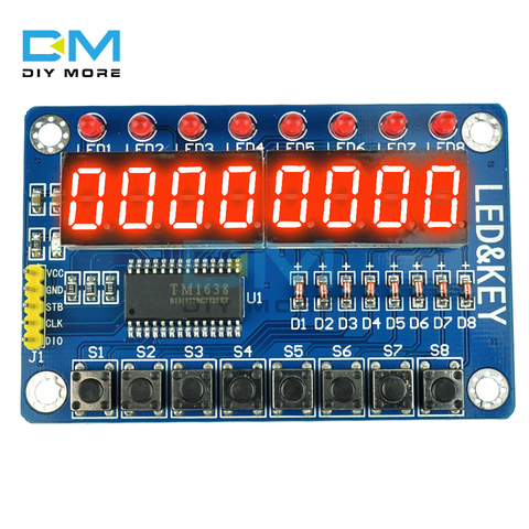 TM1638 Key Module 8-Bit Digital LED Display Tube Module Board for Arduino AVR 7 Segment 8 Bits RED TM1638 KEY LED Display Panel ► Photo 1/6