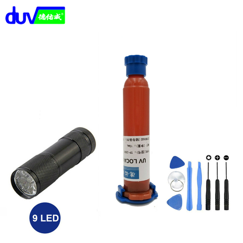 DUV 10ML TP-2500 LOCA UV glue liquid optical clear adhesive + 9 LED UV Flashlight  + 8-in-1 LCD touch screen opening tool ► Photo 1/6