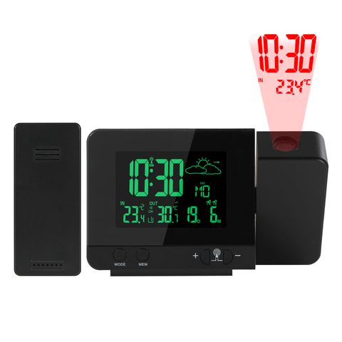 FanJu 8 Colors Display Alarm Clock with Wireless Sensor Temperature Time Projection Weather Forcast DCF Function USB Charging ► Photo 1/6