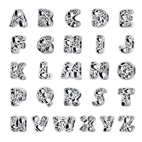 bamoer Funny Bubble Letter Alphabet Metal Beads for Original Silver 925 Bracelet Heart Pattern Charms DIY Jewelry SCC1229 ► Photo 1/6