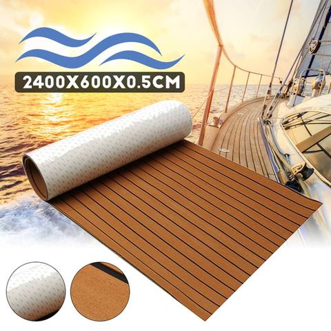 Self-Adhesive 600x2400x5mm Marine Flooring Faux Foam Teak Decking EVA Foam Boat Decking Sheet Accessories Marine Brown ► Photo 1/6