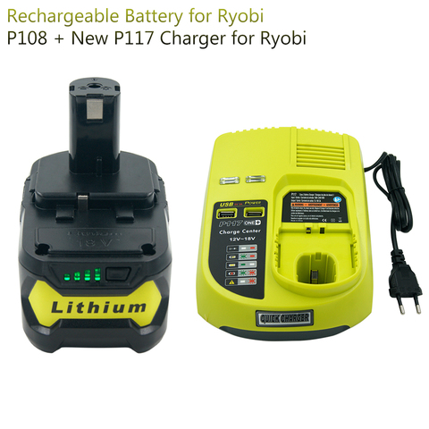 18V 5000mAH RB18L50 Lithium Rechargeable Battery for Ryobi P104 P105 P102 P103 P107 P109 P108 + P117 Charger for Ryobi 9.6V-18V ► Photo 1/6