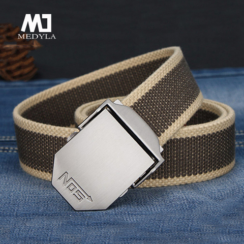 MEDYLA Canvas Belts Striped Adult Fashion Men Belt Ultra Long 140cm Canvas Belt Man Automatic Buckle  Knitted Belts ► Photo 1/6