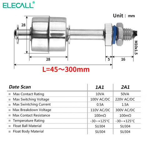 ELECALL Water Level Float Switch High Temperature Resistant Water Tower Tank Automatic Sensors Controller 304 stainless steel ► Photo 1/5