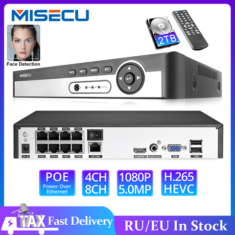 MISECU H.265 Max 5MP 4CH 8CH 48V POE NVR Up to 8CH 16CH Audio Out Surveillance Security Video Recorder For POE IP Camera ► Photo 1/6