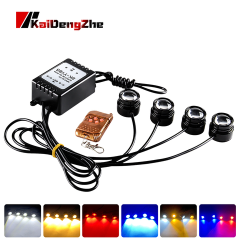 Car drl 4 in 1 LED Eagle Eye Emergency Warning Strobe Light Wireless Remote Control Day Running Light For truck motorcycle 12V ► Photo 1/6