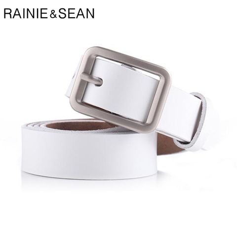 RAINIE SEAN White Women Belt Genuine Cow Leather Belt for Trousers Female Casual Pin Leather Ladies Jean Belts 110cm ► Photo 1/6