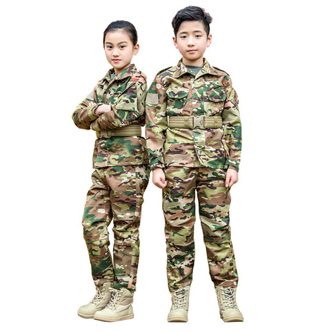 Children WW2 Military Uniform Tactical Combat Boys Jacket Pants Set Camouflage Cp Jungle Print 2pcs Kids Special Swat Army Suit ► Photo 1/6