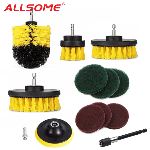 ALLSOME 12Pcs Electric Drill Brush Scrub Pads Grout Power Drills Scrubber Cleaning Brush Tub Cleaner Tools Kit HT2725 ► Photo 1/6