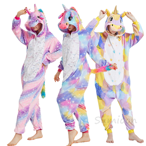 Animal Unicorn Pajamas Adults Winter Sleepwear Kigurumi Cat Panda Unicornio Pyjamas Women Onesie Kids Anime Costumes Jumpsuit ► Photo 1/6