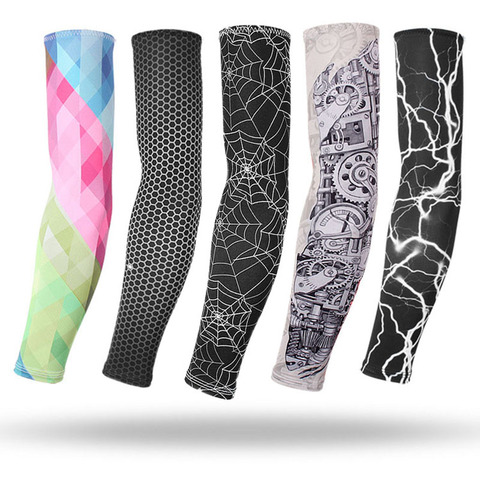 Breathable Tattoo Sleeves Ice Silk Fabric UV Protection Running Arm Sleeve Fitness Basketball Elbow Sport Cycling Arm Warmers ► Photo 1/6