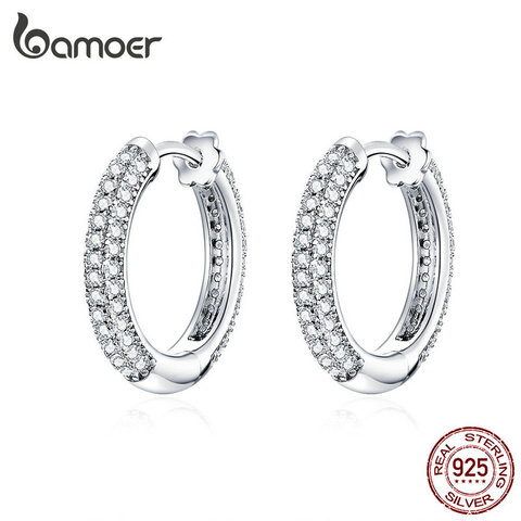 bamoer Ear Hoops 925 Sterling Silver Luxury Hoop Earrings for Women Wedding Engagement Jewelry Gifts Accessories 2022 BSE300 ► Photo 1/6