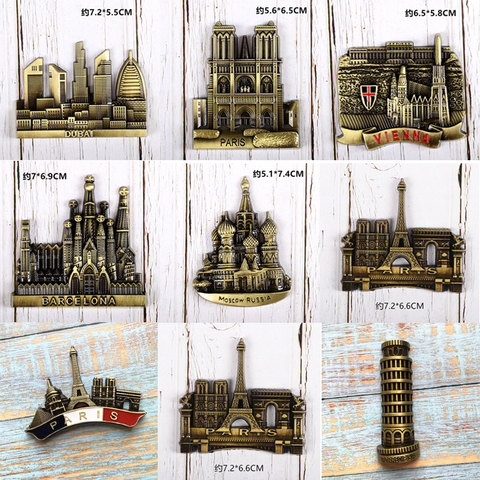 Souvenir Country Fridge Magnets Moscow Russia France Paris Dubai Travel Commemorative Decoration Refrigerator Metal Magnet ► Photo 1/6