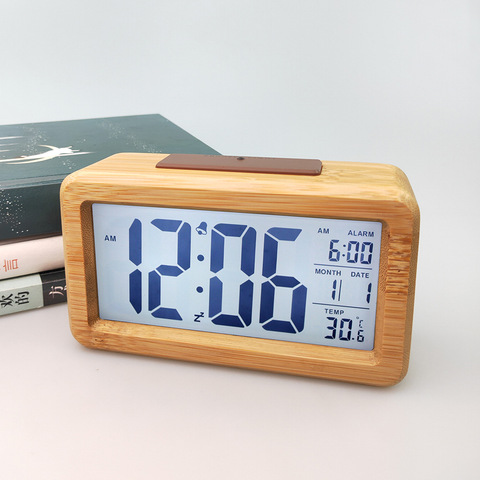 Solid Wood Table Clock Desktop Alarm Clock Room Living Room Decoration Electronic Clock Fashion Electronic Office Desk Clock ► Photo 1/6