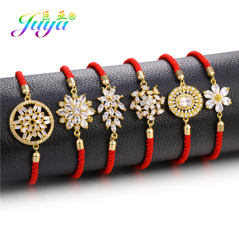 Juya Handmade Red Thread Bracelet Supplies Cubic Zirconia Flower Charm Bracelet For Women Fashion Adjustable String Bracelet ► Photo 1/6