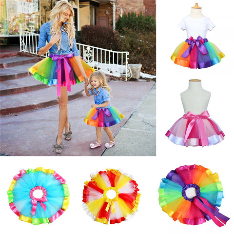 Mother Daughter Girl Women Rainbow Skirt Adult Kids Tutu Dancing Ballet Skirt Multicolour Petticoat Tulle Skirts 2022 New ► Photo 1/6