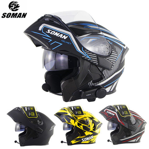 SOMAN Bluetooth Helmet Flip Up Visor Dual Lens Casco Moto Cool Motorcycle Helmet Full Face Casco Black Motorbike Helmets Modular ► Photo 1/6