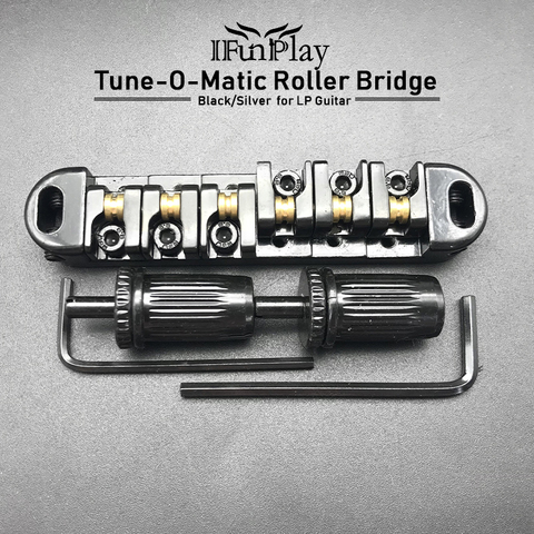 Roller Saddle Tune-O-Matic Guitar Bridge w/ 2 Studs for LP Electric Guitar Electric Guitarra Parts Accessories Silver Black ► Photo 1/6