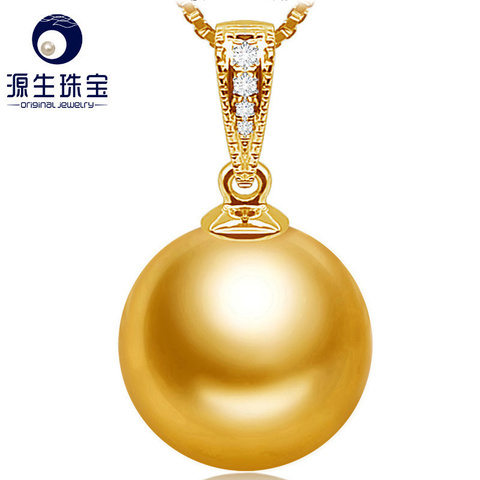 [YS] Luxury 18K Solid Gold With Diamond Pendant Natural 9-11mm South Sea Pearl Pendant Necklace ► Photo 1/6