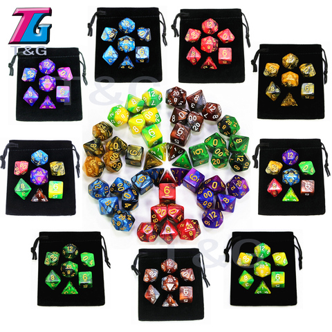 7pcs Dice with Bag  DnD d4,d6,d8,d10,d%,d12,d20 Polyhedral Board Game Pieces rpg ► Photo 1/6