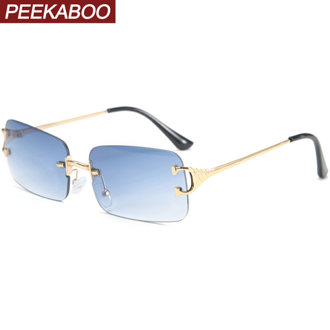Peekaboo blue rectangular sunglasses rimless men metal fashion square sun glasses for women gradient lens frameless 2022 uv400 ► Photo 1/6