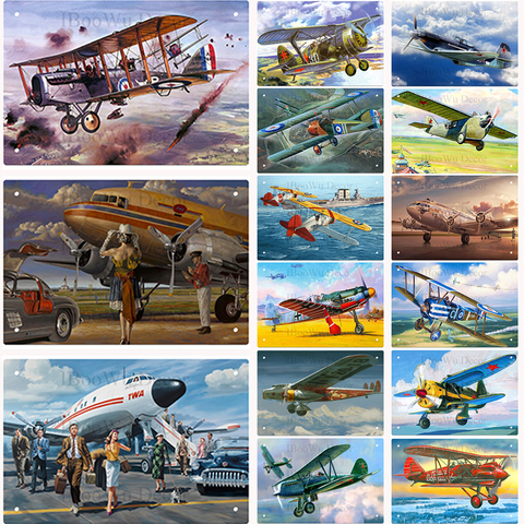 Airplane Fighter Vintage Metal Signs American Style Aircraft Wall Sticker Painting Poster Pub Bar Room Decor ► Photo 1/6