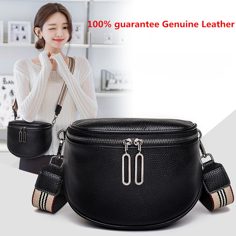 Vintage Half Moon Bag 100% Genuine Leather Luxury Brand Handbag Wide Strap Crossbody Bag Shoulder Bag For Fashion Soft Women Bag ► Photo 1/6