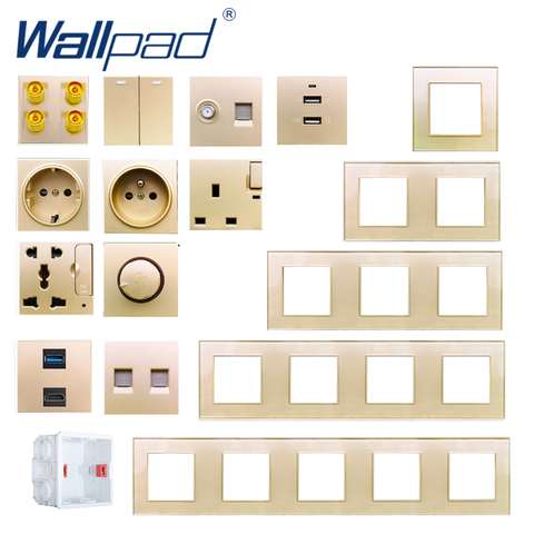 DIY Champagne Gold Socket Free Combination Wallpad UK EU Socket USB TV DATA Audio Outlet ► Photo 1/5