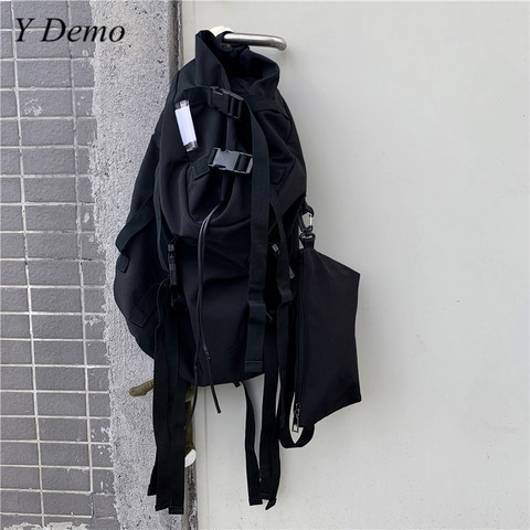 Techwear Alternative Black Backpack Unisex Harajuku Pocket Buckles Tour Bag  ► Photo 1/5