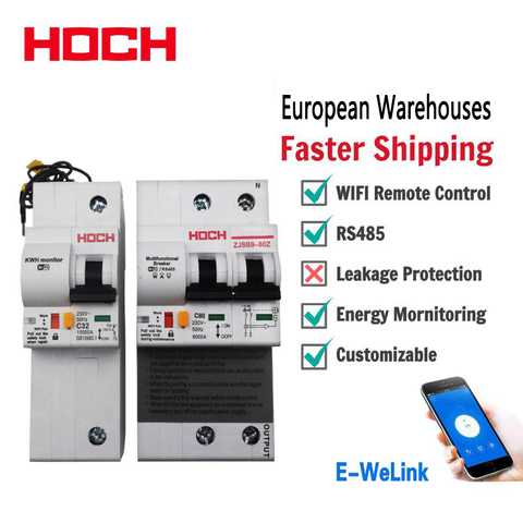 HOCH 2P WIFI Circuit Breaker Energy Monitoring FACTORY timer Remote Control Ewelink app wireless smart intelligent Switch ► Photo 1/4