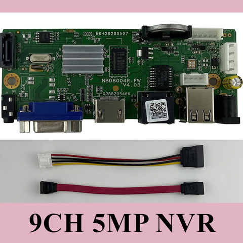 9CH*5MP H.265/H.264 1920*1080 ONVIF Support 1 SATA NVR Network Digital Video Recorder Max 8TB XMEYE CMS SATA Cable ► Photo 1/6