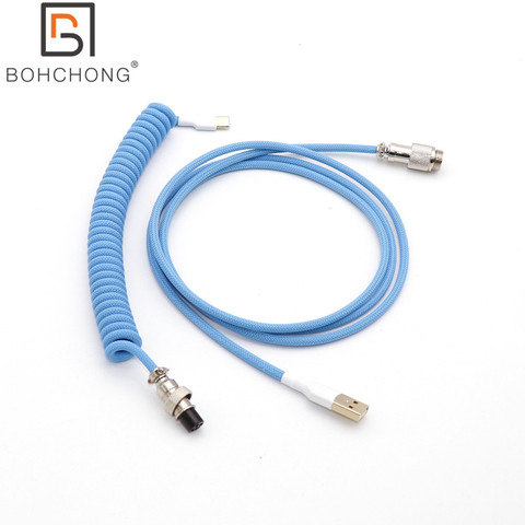 Custom Make Single Sleeved PET Coiled Spring Coiling Type C Mini Micro USB Cable for Mechanical Keyboard Cable With GX16 Aviator ► Photo 1/6