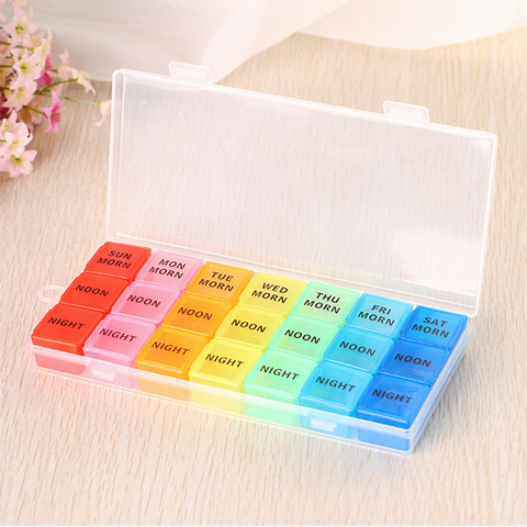 Weekly 7 Days Pill Box 21 Compartments Pill Organizer Plastic Medicine Storage Dispenser Monthly Pill Organizer Cutter Drug Case ► Photo 1/6