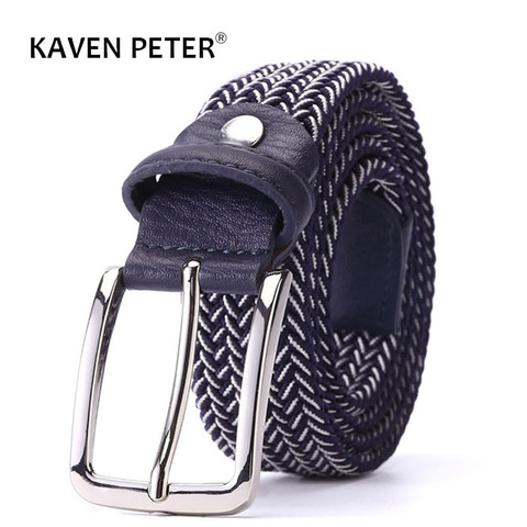 High Quality Women Men Knitted Silver Black Pin Buckle Belt Woven Canvas  Elastic Braided Stretch Belts