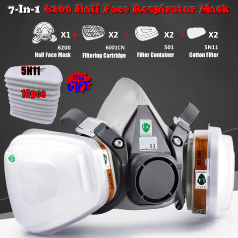 New 7-In-1 6200 Dust Gas Respirator Half Face Dust Mask For Painting Spraying Organic Vapor Chemical Gas Filter Work Safety ► Photo 1/6